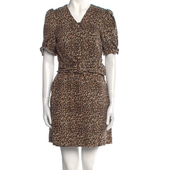 MARISSA WEBB the Carly Leopard Mob Retro Madmen Pinup V Neck Puff Sleeve Dress 8 - Picture 2 of 7